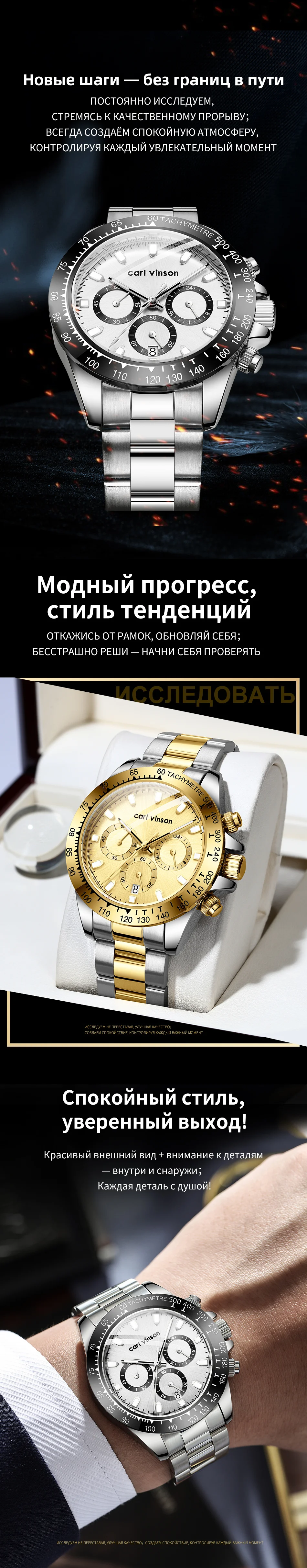 Мужские многофункциональные спортивные кварцевые часы Carl Vinson