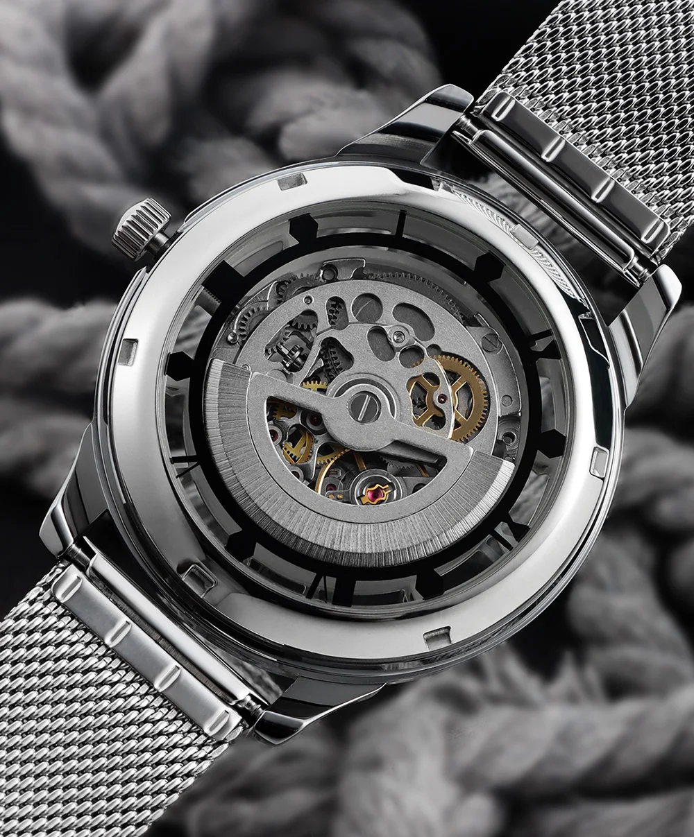 Мужские автоматические часы с полым дизайном Carl Vinson