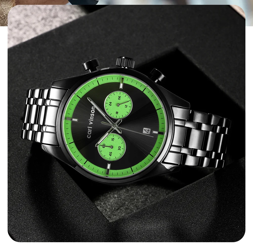 Мужские спортивные кварцевые хронографы Carl Vinson с календарем