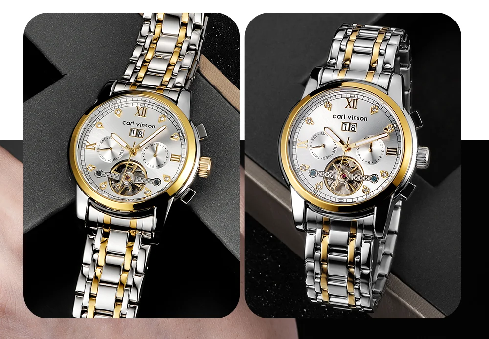 Мужские роскошные хронографы автоматические часы Carl Vinson