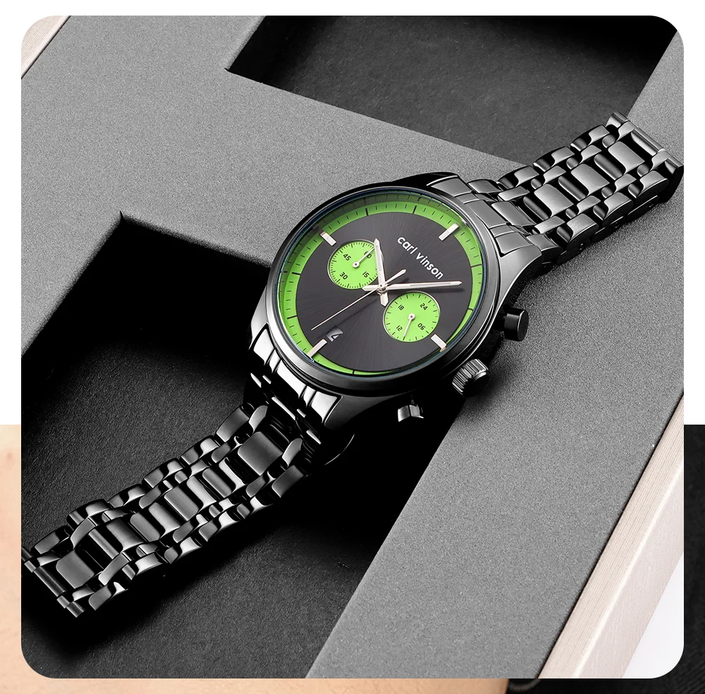 Мужские спортивные кварцевые хронографы Carl Vinson с календарем