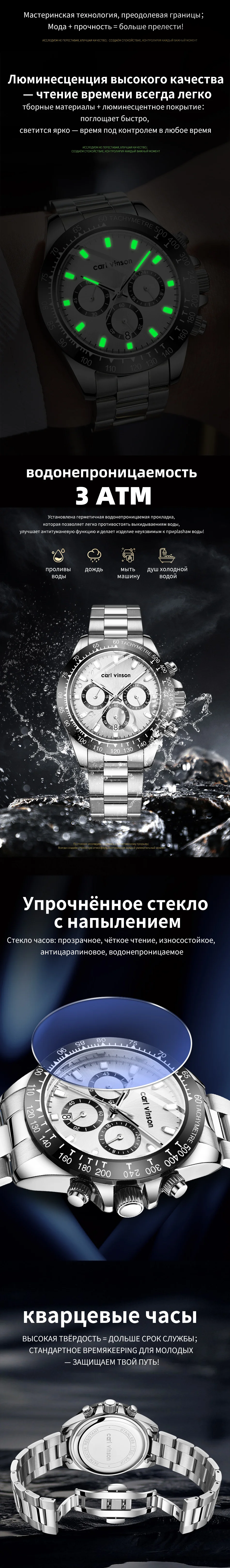 Мужские многофункциональные спортивные кварцевые часы Carl Vinson
