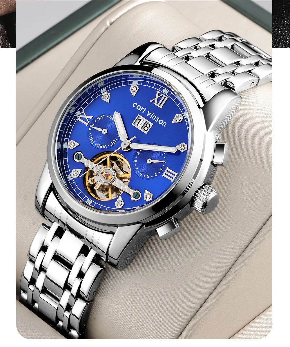 Мужские роскошные хронографы автоматические часы Carl Vinson