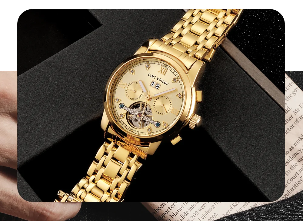 Мужские роскошные хронографы автоматические часы Carl Vinson