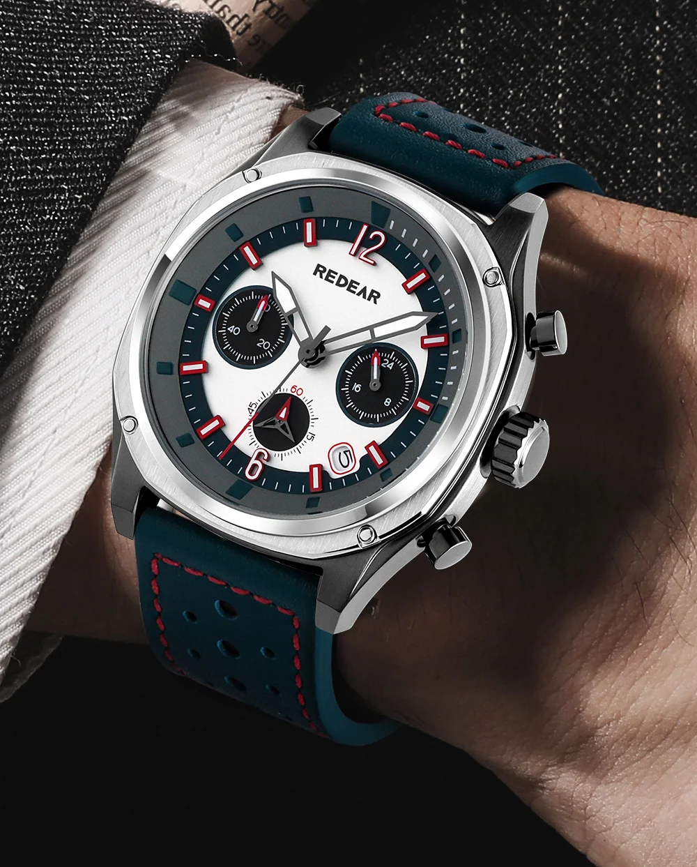 Мужские кварцевые хронографы REDEAR из нержавеющей стали