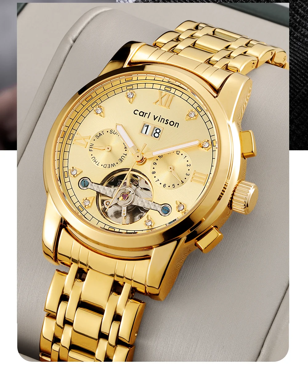 Мужские роскошные хронографы автоматические часы Carl Vinson