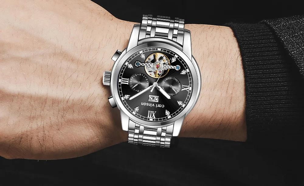 Мужские роскошные хронографы автоматические часы Carl Vinson