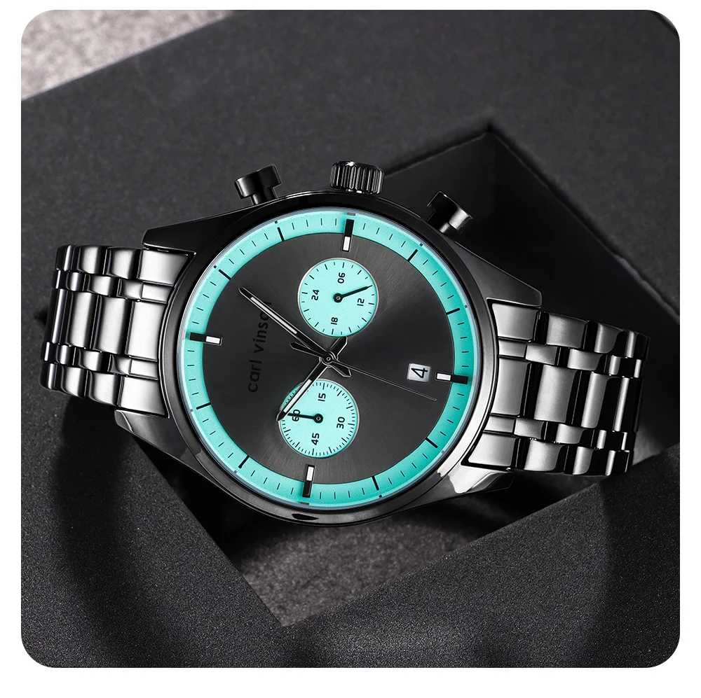 Мужские спортивные кварцевые хронографы Carl Vinson с календарем