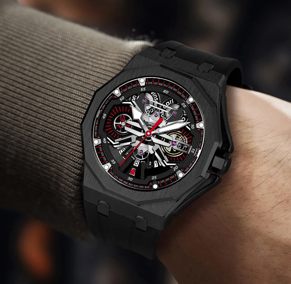 Мужские многослой скелетные кварцевые часы Carl Vinson