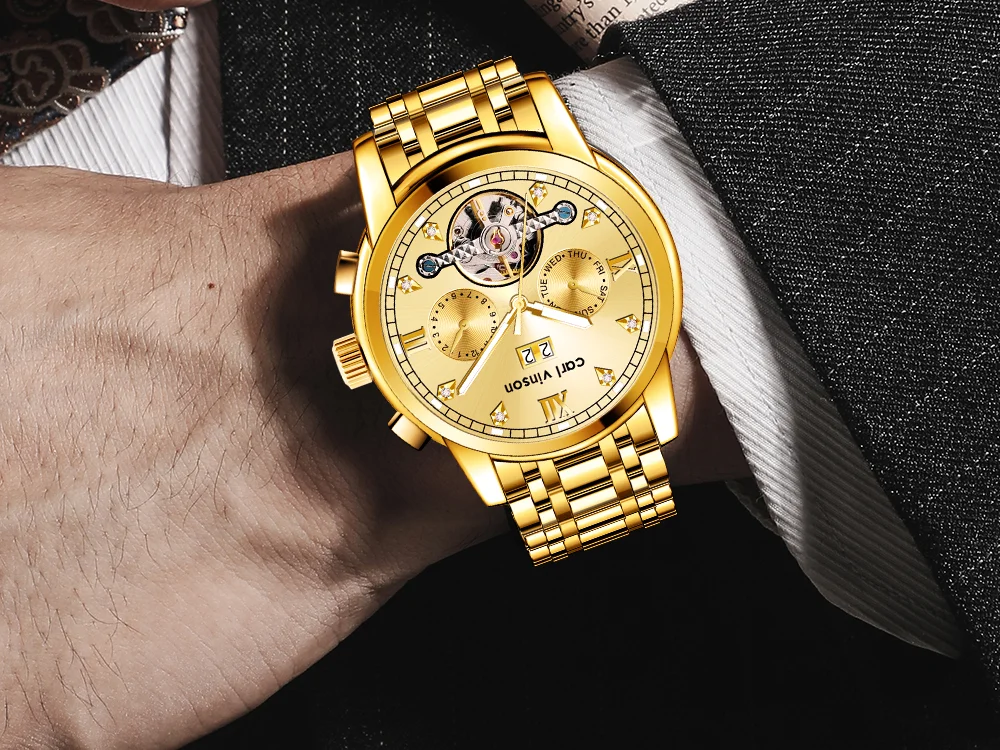 Мужские роскошные хронографы автоматические часы Carl Vinson