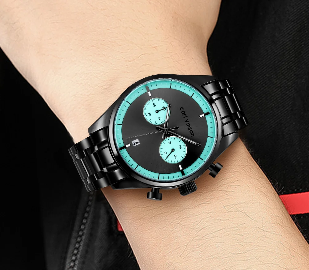 Мужские спортивные кварцевые хронографы Carl Vinson с календарем