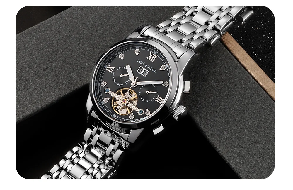 Мужские роскошные хронографы автоматические часы Carl Vinson