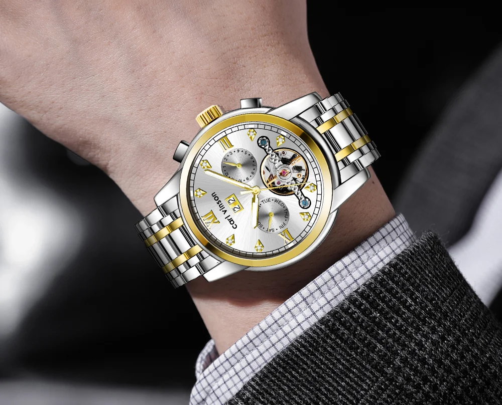 Мужские роскошные хронографы автоматические часы Carl Vinson