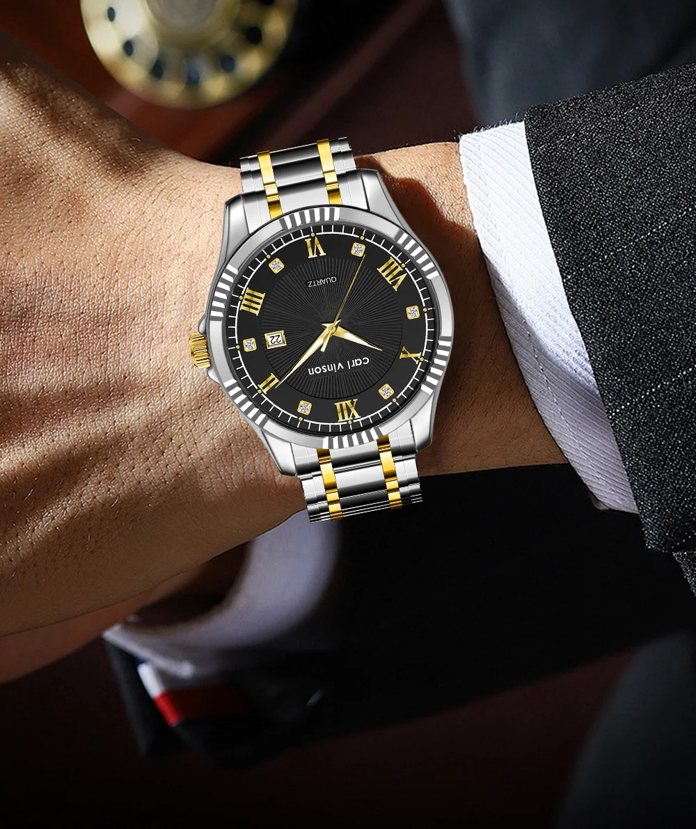 Мужские деловые кварцевые часы с календарем Carl Vinson